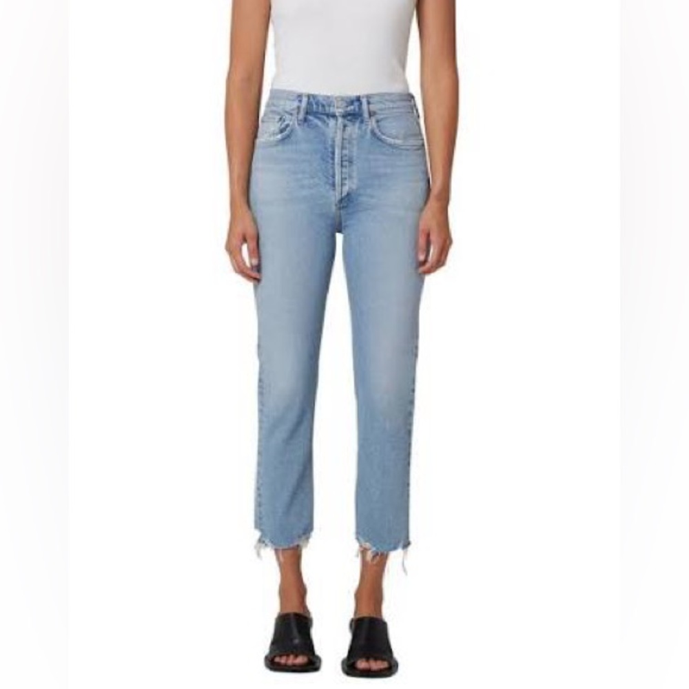 Riley High Waist Raw Hem Crop Straight Leg Jeans EUC